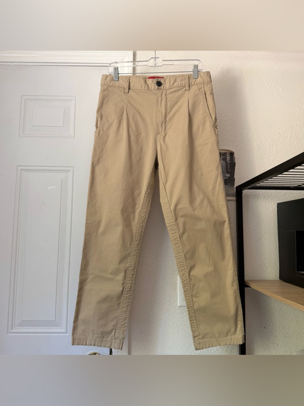 424 Tan khaki‎ beige chino cotton camel straight leg cropped pants